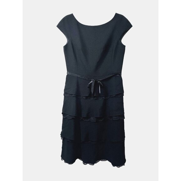 Liz Claiborne Black Tiered Ruffle Lace Dress 8 Soft Romantic Coquette Girl Prep - Picture 1 of 10